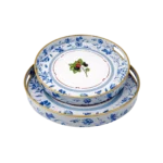 SET OF 2 ROUND BLUE DECORATIVE TRAY