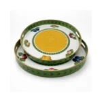 SET OF 2 ROUND GREEN DECORATIVE TRAY