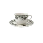 ZARA HOME GREEN TRANSFERWARE  TEA CUP AND SAUCER