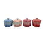 LE CREUSET 4PCS SMALL RAMEKIN FLEUR WITH LID STONEWARE