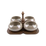 SET OF 4 CIRCLE BOWL WITH WOOD HANDLE