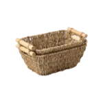 SET OF 2 STRAW BASKET WITH WOODEN HANDLES