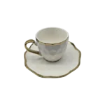 WHITE AND GOLD SET OF 6 CUPS AND 6 SAUCERS