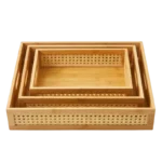 SET OF 3 RECTANGLE WOODEN TRAYS