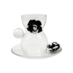 BLACK AND WHITE SET OF 12 TEA CUP AND SAUCER