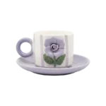 PURPLE ROSE SET OF 12 COFFEE CUP AND SAUCER