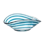GLASS BOWL WITH TEAL STRIPES