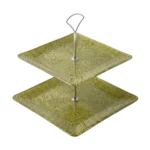 RADIAL GRID GOLD RECTANGULAR  DECORATIVE 2-TEIR CAKE STAND