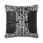 SQUARED SNOW LEOPARD CUSHION WITH LEATHER BELT ACCENT