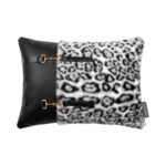 RECTANGLE SNOW LEOPARD CUSHION WITH LEATHER BELT ACCENT