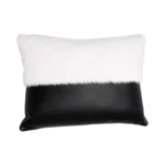 RECTANGLE BLACK FAUX LEATHER & WHITE PLUSH CUSHION