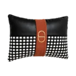 BLACK & WHITE GRID KNIT & FAUX LEATHER LUMBAR PILLOW