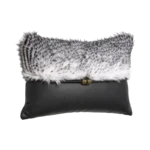 RECTANGLE CONTRAST GREY LEATHERETTE & FAUX FUR LUMBAR  CUSHION