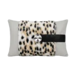 LIGHT GREY & ANIMAL PRINT PLUSH LUMBAR THROW PILLOW