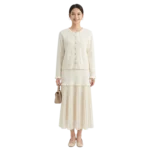 2-PIECE KNIT CARDIAGAN AND PLEATED CHIFFON MIDI SKIRT SET