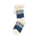 KNIT SLIPPER HEATED SOCKS BLUE GREY AND CREAM