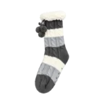 KNIT SLIPPER HEATED SOCKS WHITE GREY
