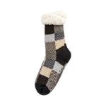 KNIT SLIPPER HEATED SOCKS BROWN GREY
