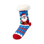 KNIT SLIPPER HEATED SANTA CLAUS BLUE SOCKS