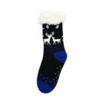 KNIT SLIPPER HEATED SOCKS NAVY REINDEER