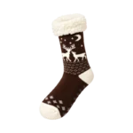 KNIT SLIPPER HEATED SOCKS BROWN REINDEER