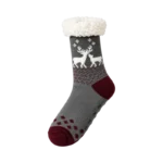 KNIT SLIPPER HEATED SOCKS GREY REINDEER
