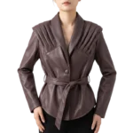 FAUX LEATHER PLEATED WRAP JACKET