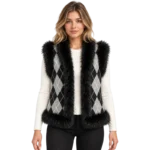 ARGYLE FAUX FUR TRIM VEST