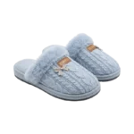 BLUE CABLE-KNIT SLIPPERS