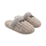 BEIGE CABLE-KNIT SLIPPERS
