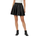 BLACK  FAUX LEATHER SKATER SKIRT