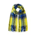 FLUFFY PLAID FRINGE BLANKET SCARF IN YELLOW AND BLUE