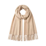 SOLID BEIGE WOMEN FRINGE WRAP SCARF