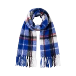 FLUFFY PLAID FRINGE BLANKET SCARF IN ROYAL BLUE AND WHITE