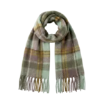 FLUFFY PLAID FRINGE BLANKET SCARF IN  GREEN AND SAGE