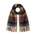 FLUFFY PLAID FRINGE BLANKET SCARF IN MUSTARD YELLOW AND CHARCOL GREY