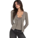 LACE RIBBED KNIT TOP