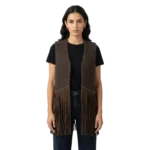 OPEN-FRONT WOOL-BLEND VEST WITH FRINGE DETAIL