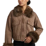 FAUX FUR TRIM CROPPED DENIM JACKET